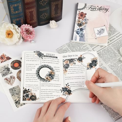 Dizdkizd Creative Art Journal Pocket-Sized Notebook with 28 Interesting Concept Templates Pages and 8 Die-Cut Stickers for Daily Journal, Planner, Mixed Media, 4.1in × 5.8in, Black