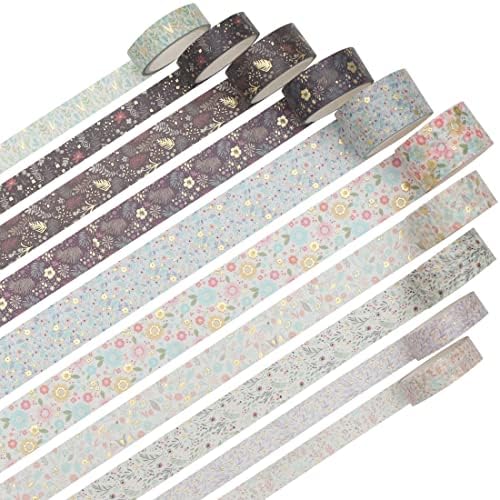 Creative Washi Tape Set 10 Rolls Gold Foil Print Decorative Masking Tapes for Arts, DIY Crafts, Journals, Planners, Scrapbook, Wrapping (Garden Maze)