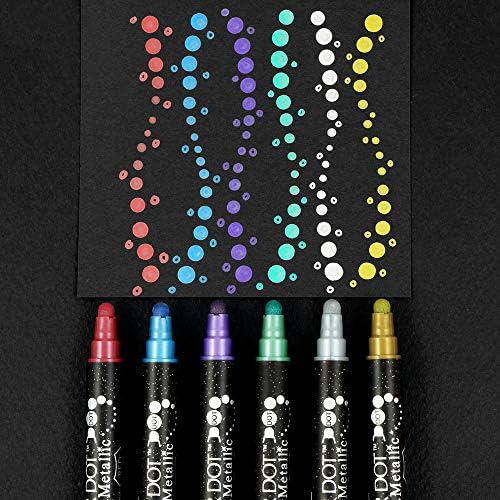 Kuretake CLEAN COLOR DOT Metallic Dual tip markers 6 Colors set, 0.5mm fine tip and a flexible dot tip, for Journals, Crafts, Illustration, Lettering, Planners, for Adult, Made in Japan