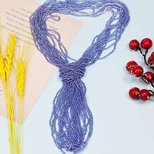 Size 11/0 Blue Sliver Lined Seed Beads Hank (1 Hank 3 Meters) Total 3 String Hanks About 6000pcs, 9 Meters String Seed Beads Strand Hanks(Blue -Silver Lined)
