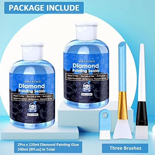 2 Pack Diamond Painting Sealer Glue with 3 Brushes, 8OZ Art Sealer Glue Accessories Permanent Hold Shine Effect for Puzzle