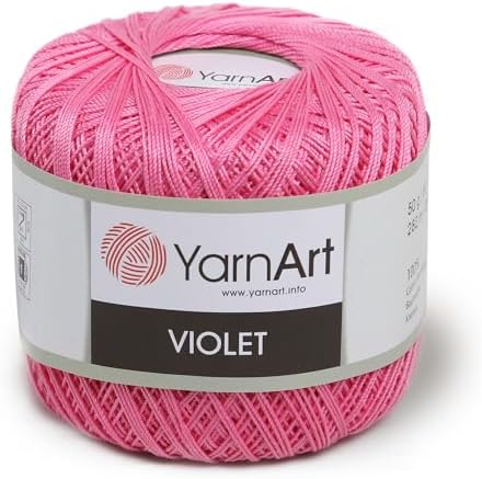 Yarn Art 1 Skein YarnArt Violet,100 Mercerized Cotton Yarn Threads Crochet Lace Hand Knitting Yarn Embroidery Arts Crafts (Pink 5001)