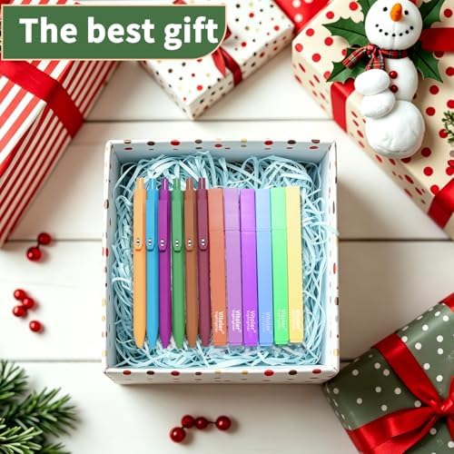 Vitoler Aesthetic Highlighters and 0.5mm Black Gel Pens，12 Pack | Assorted Colors Highlighters for Study, Journaling and Teacher Nurse Gifts