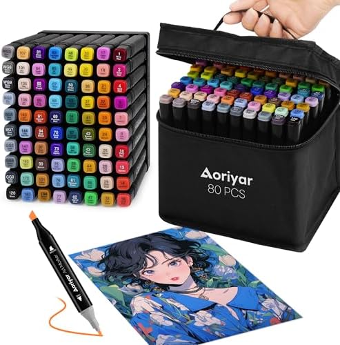 Alcohol Markers Dual Tip Art - 80 Colors Alcohol Based | Double Sided Marker Set with Fine and Chisel Tip for Kids, Adult, Ideal for Coloring, Drawing, School Painting Projects
