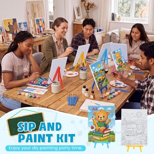 Blosssound 10 Set Back to School Pre Printed Canvas Pre Drawn Canvas Painting with Easel Kits 5" x 7" Outline Painting Panels for Beginners, DIY Craft Project, Party Favor, Home Decors