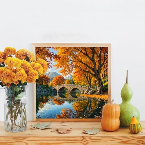 KYOQFVN Landscape Diamond Art Kits for Adults, Fall Diamond Painting Kits for Adults, 5D DIY Lake Paint with Diamond Beads Craft Home Wall Decor 14x14 inch