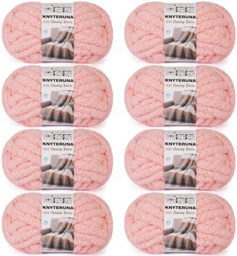 Chunky Yarn for Hand Knitting, #10 Chunky Blanket Chenille Yarn, Large Bulky Thick Jumbo Yarn, Super Chunky Knit Yarn for Crocheting, 8 Skein (8 oz 22 yds Each Skein), Pink