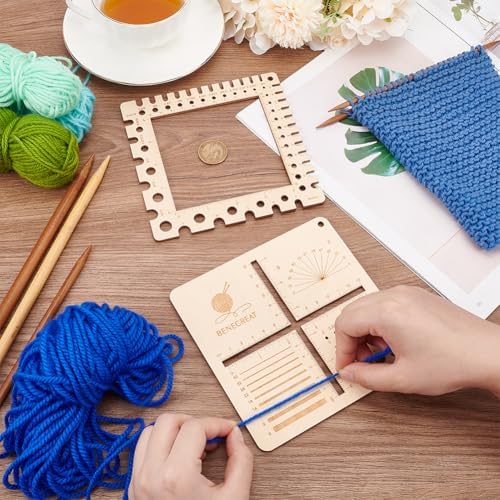 BENECREAT 2Pcs Wooden Swatch Gauge, Knitting Needle Gauge Rulers, Multifunction Knitting Tool for Counting Stitches, Spinners Yarn Measuring Crochet Accessories