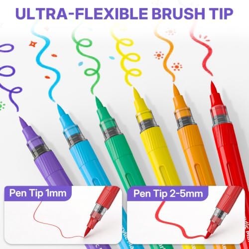 WUO 72 Colors Acrylic Paint Markers Brush Tip with Automatic Ink Control