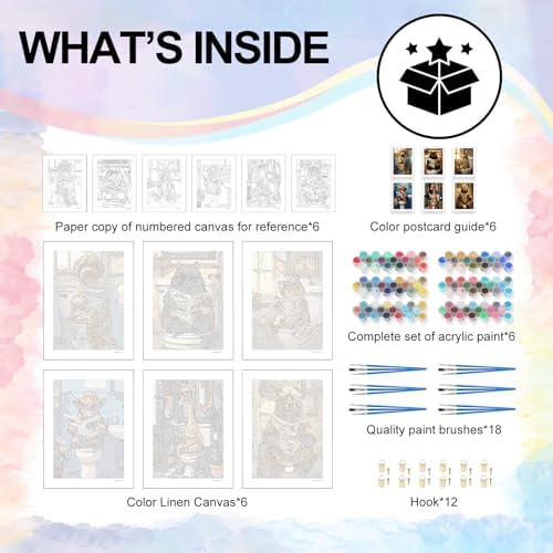 6 Pack Paint by Numbers Kit for Adults Beginner Funny Animals, 10x14 Inch | Animal DIY Acrylic Painting by Numbers, Without Frame Canvas, Stress Relief Craft Kits, For Home Wall Decor Gift