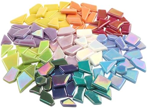 Youway Style Iridescent Glass Mosaic Tiles for Crafts Bulk,200g Broken Mosaic Glass Pieces for DIY Home Garden Art Projects, Handmade Crafts & Decor