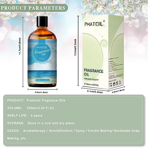 PHATOIL Sea Breeze Fragrance Oil for Diffuser Aromatherapy 3.38FL.OZ | Long Lasting Scented Oils For Humidifier, Air Freshener, DIY Soap Candle, Scent Project Making, Aroma Oil for Home Freshening