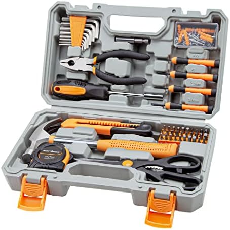 CARTMAN Complete Household Tool Set, Orange Hand Kit With Storage Case | Versatile tool assortment for home repairs, DIY projects, furniture setup, crafting, and daily household fixes in toolbox.