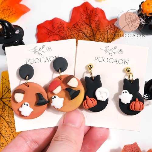 Puocaon Halloween Fall Polymer Clay Cutters - 10 Pcs Autumn Themed Cutters for Polymer Clay Jewelry Pumpkin Mushroom Ghost Earrings Making Kit for Polymeric Jewelry Design