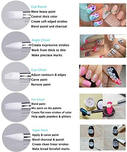 5pcs Nail Art Dotting Tools Pen Dual Head UV Gel Carving Pen Nail Silicone Brushes Set Pottery Clay Sculpting Modeling Painting Drawing Tool DIY Art Craft (Black)