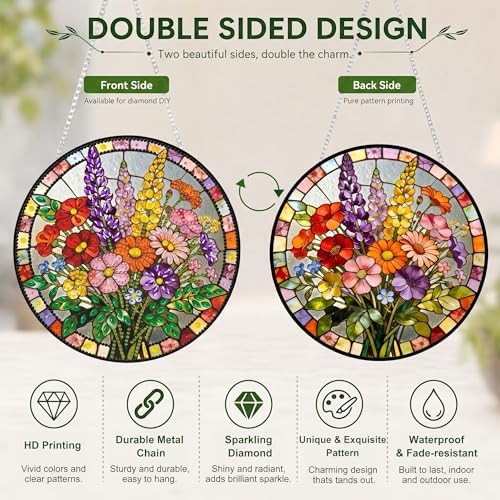 HMZephitiquc Flower Diamond Art Window Suncatchers, Special Shaped Crystal Diamond Painting Hanging, 5D Gem Art for Adults, Sun Catchers Indoor Window DIY Crafts for Gift Home Decor