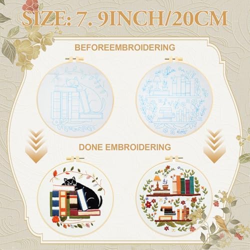 Kuabiz 5 Sets Embroidery Kits for Beginners Cross Stitch Kit for Adults Highland Book Pattern Embroidery Starter Kit Embroiderys Hoop Needlepoint Kits with Instruction Needles Threads