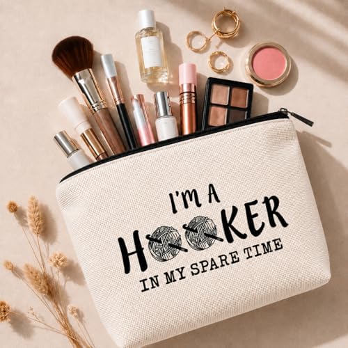 Funny Crochet Gifts for Crochet Lovers Funny Crochet Makeup Bag, Crochet Knitting Gifts for Christmas, Friendship & Birthday Gifts for Women, Mom, Sister, Travel Cosmetic Bag