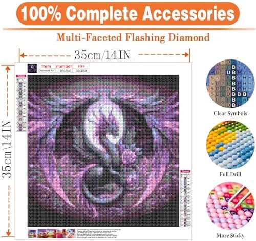 GOUOYANA Dragon Diamond Art Kits for Adults, Full Drill Dragon Diamond Painting Kits for Beginners, DIY Full Rhinestone 5D Diamond dots (Gemstone Craft), Home Wall Decoration (14x14 inch)