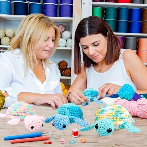 Kaaper Crochet Kit for Beginners Adults, Beginner Crochet Animal Kit Turtles Family Kit 3 pcs, Crochet Starter Kit & Knitting Supplies with Step-by-Step Video (Turtles Family)