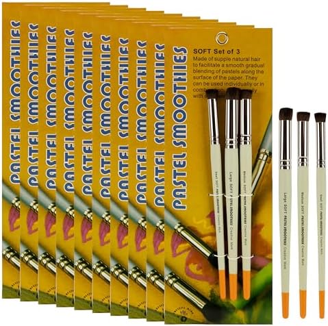 Creative Mark Pastel Smoothies Soft Set of 3 | 12 Pack | 36 Total - Paintbrush for Pastel Blending Bristle & Nylon Hair for Blending on Rough Surfaces Short Handle Lacquered Wood Handles