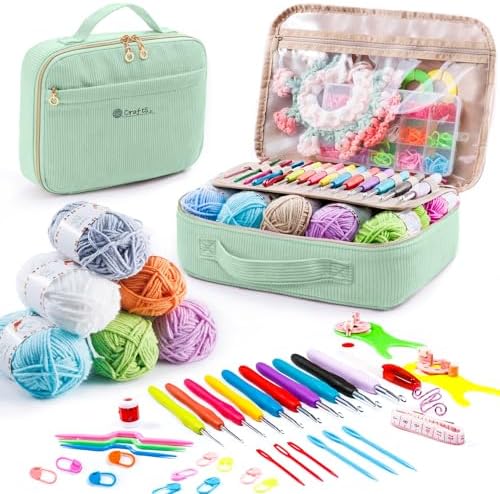 MYBAGZING Crochet Kit for Beginners with Yarn Storage Bag, 10pcs Crochet Hooks 2.0-6.0 mm, 10 Skeins Yarn for Crocheting, Knitting Accessories, 58pc Crochet Starter Kit for Adults