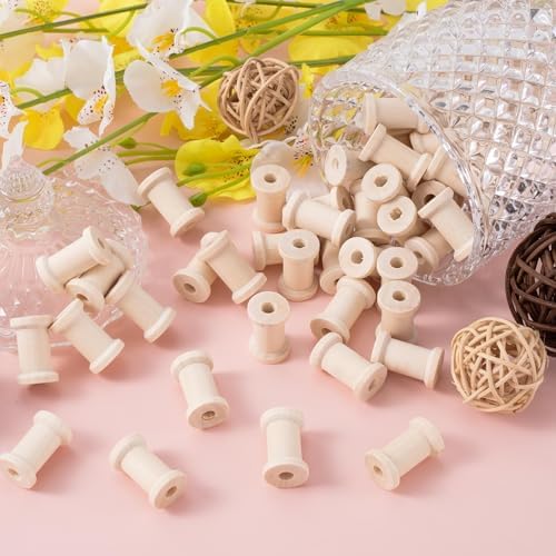 Pndeyo 50pcs Wooden Spools of Crafts, 0.59x1in, Beige