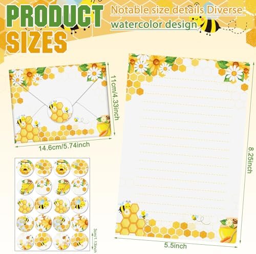 TaoBary 160 Pcs Bee Stationery Paper and Envelopes Set, 5.5 x 8.25''