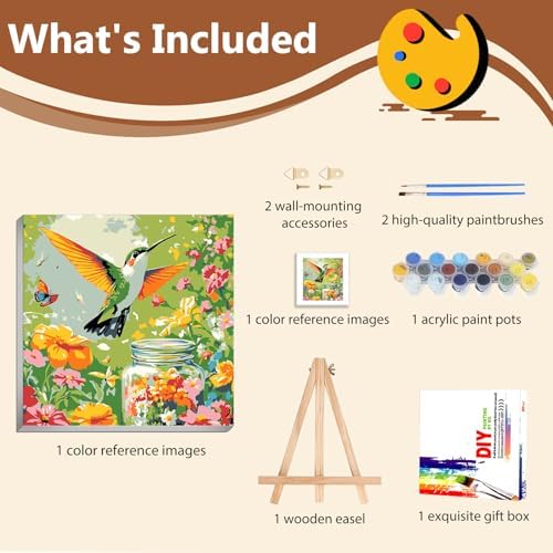 Reivworl Framed Hummingbird Paint by Numbers Kit for Adults Beginner 10×10 inch