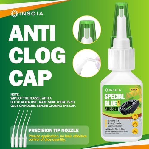 INSOIA Super Rubber Glue Clear, 20g, Strong Bond, with Precision Tips