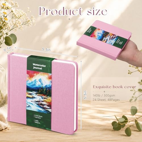 5.5in Watercolor Sketchbook Journal Square Watercolor Notebook Pink