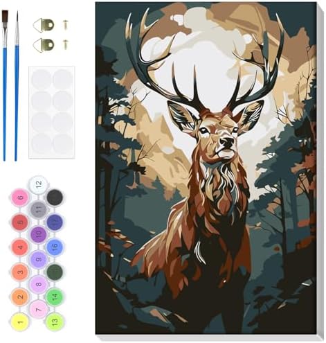 Bowetile Deer Paint by Numbers for Adults Framed, Adults' Paint-by-Number Kits, DIY Adult Paint by Number Kits on Canvas, Animals Acrylic Number Painting for Home Decor, 8x12in