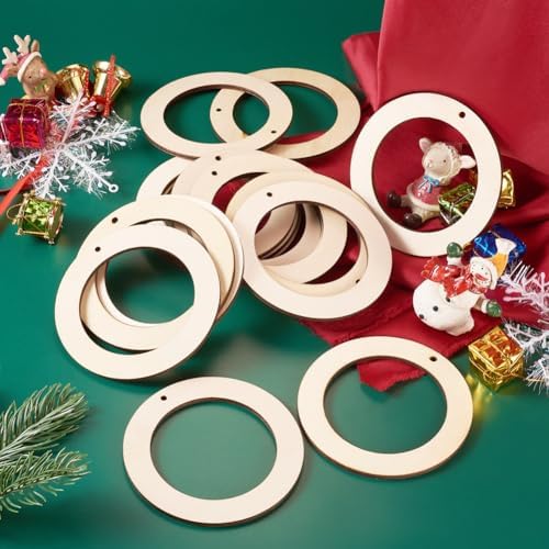 Elecrelive 30Pcs 4 Inch Small Wooden Ring for Crafts, Flat Wood Circle