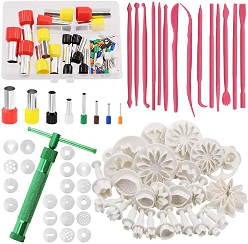 Swpeet 122Pcs Green Clay Extruder Gun and Fondant Cake Mold with Cookie Plunger Cutter Tool Polymer Clay Cutters Kit, Perfect for Clay Cake DIY Craft Cake Decorating Supplies Modeling Tool