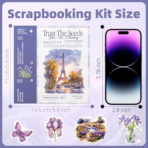 Colorful Landscape Theme Sticker Scrapbooking Supplies for Junk Journal, 50 Sheets Washi Stickers - Vintage Journaling Stickers, Ephemera Sticker Book Pre Cut(TZ-005-006)