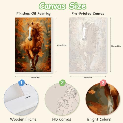 Spandrel Framed Paint by Numbers Horse Kit for Adult, Autumn Adult Paint by Number Kits on Canvas, DIY Acrylic Oil Easy Fall Painting by Numbers Thanksgiving for Home Wall Decor, 8x12in