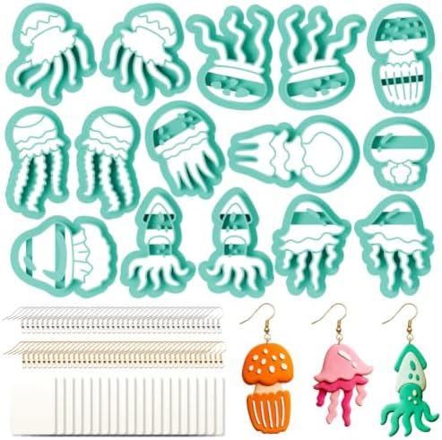 15Pcs Jellyfish Shapes Polymer Clay Cutters Set, Ocean Themed Clay Earrings Cutters Polymer Jewelry Cutter for Earrings Making DIY Craft Supplies