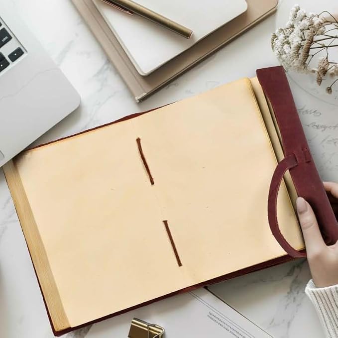LEATHER VILLAGE Leather Notebook For Men Edge Cut, Fuchsia A4.