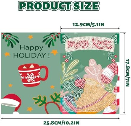 antor 6 Pack 5D Diamond Art Christmas Greeting Cards with Envelopes, DIY Paint with Diamonds Holiday Card Kits, Handmade Diamond Painting Cards Crafts Xmas Gift for Friends and Family