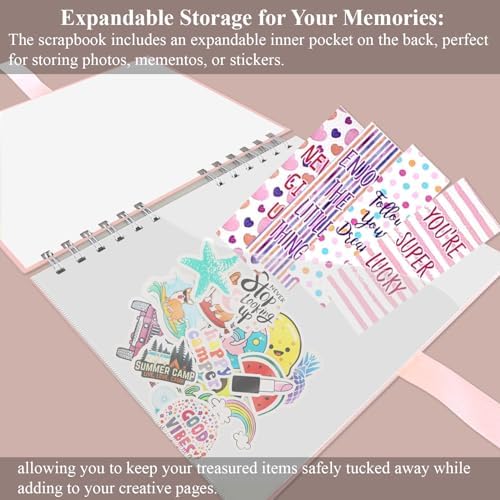 MARCADORUS Pink Scrapbook Album, 8" x 8" Scrap Book 30 Sheets (60 pages), Memory Book & Photo Album for Wedding Guest, Baby Shower, Valentines, Engagement | Scrapbooking Supplies.