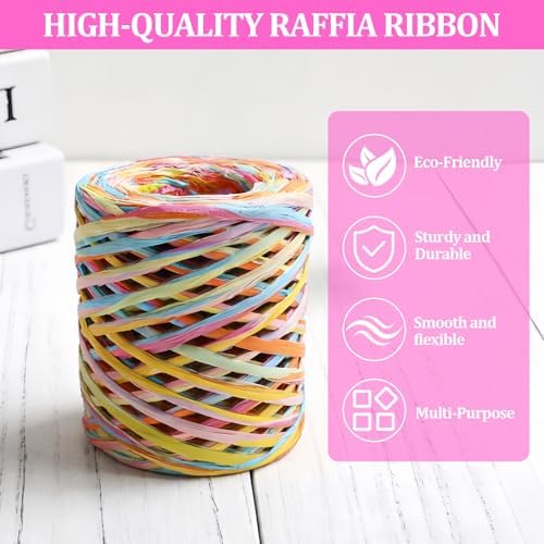 218 Yards Raffia Ribbon, Colorful Raffia Yarn,Packing Paper String for Gift Wrapping, Christmas Crafts and DIY Decoration