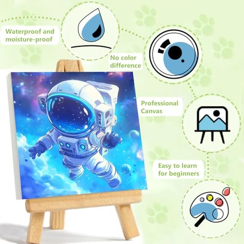 Reivworl Astronaut Paint by Numbers Kit for Kids with Frame 8×8 inch