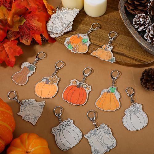 Trnayi 36 Pcs Pumpkin Fall Wood Keychain Color Your Own DIY Craft | Pumpkin Fall Wooden Keychain, Color Your Own Unfinished Craft, Blank Wood Painting DIY Craft, for Thanksgiving Art Project