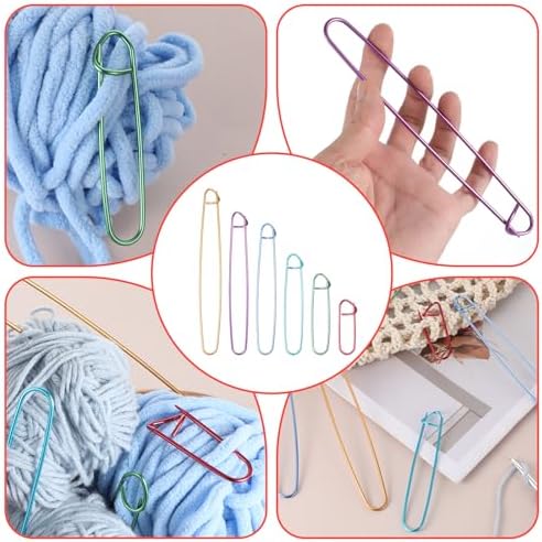 12PCS Knitting Stitch Holder, 6 Sizes Aluminum Yarn Stitch Holder, Colorful Stitch-Markers for Crocheting, Versatile Practical Knitting-Crochet Tools for Knitting, Sewing and Crocheting