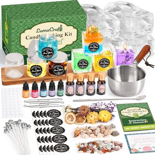 LumaCraft Clear Gel Wax Candle Making Kit – 4.4LB Transparent Jelly Wax with Boutique Fragrance Oils, Dyes, Glass Jars, Wicks & Decor Supplies, Luxury Complete DIY Starter Kit for Beginners & Adults