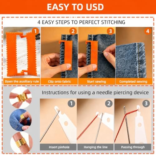44Pcs Clip-On Sewing Ruler Seam Guide & Needle Kit