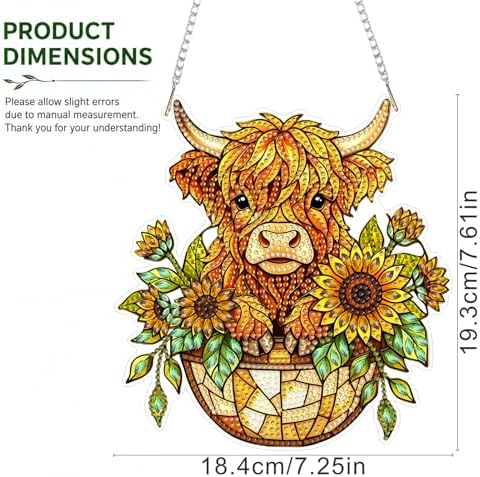 HMZephitiquc Highland Cow Hanging Diamond Art Kits for Adults, Special Shaped Crystal Diamond Painting Suncatchers, 5D Gem Art, Sun Catchers DIY Craft Kits for Gift Home Decor