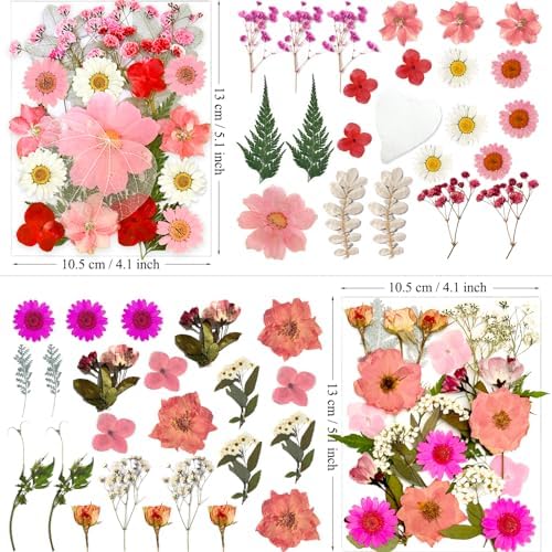 MIKIYA 90Pcs Pink Dried Pressed Flowers for Resin Molds, Assorted Real Natural Bulk Dry Floral Leaves for DIY Art Crafts, Epoxy Jewelry, Candle, Soap Making, Nails Decors Gifts