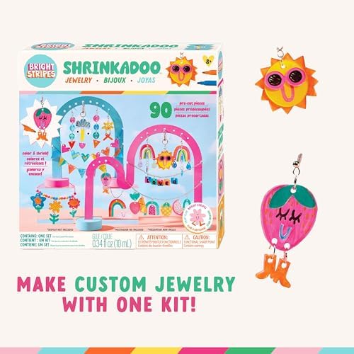 Bright Stripes Shrinkadoo Jewelry Making Kit for Kids and Teens, Ages 8+