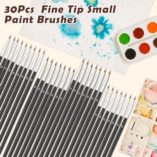 Anezus 30 Pcs Tiny Detail Paint Brushes #0 Fine Paint Brushes Set Liner Brush for Miniature 40k Model Crafts Watercolor Acrylics Oil